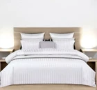 Duvet Cover 230 Thread Count Sateen White Stripes Egyptian 60/40 (Size: Queen)