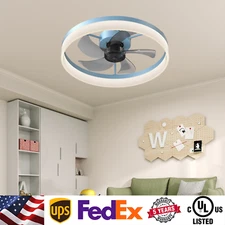 20 in Flush Mount Ceiling Fan Light 6 Speeds 3 Color LED With Remote Dimmable UL