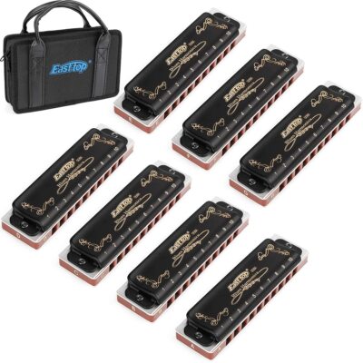 EASTTOP 10 hole blues harp harmonica set T008K-7 ,7keys mouth organ in one case
