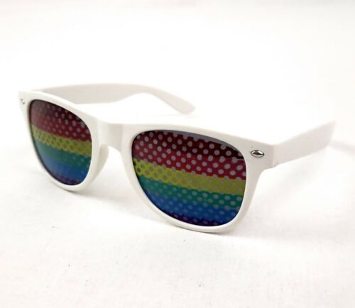 Rainbow Lens White Frame Wayfare Style Adult Unisex Sunglasses