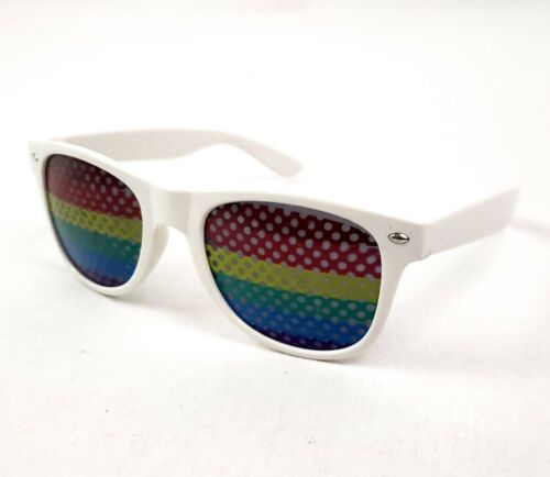 Rainbow Lens White Frame Wayfare Style Adult Unisex Sunglasses - Picture 1 of 12