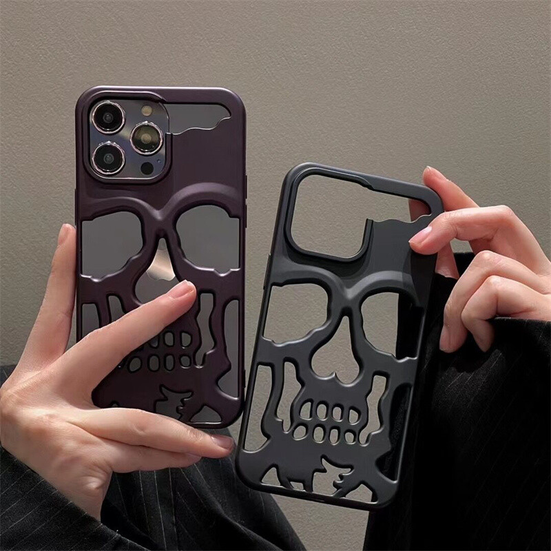 skull Case For iPhone 16 15 13 14 Pro Max hollow Bumper Soft Back Matte  Cover - Main Image