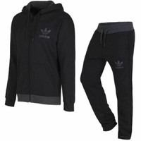 Mens Adidas SPO Tracksuit Full Zip Hoodie Joggers Set Fleece Lined Black or Grey
