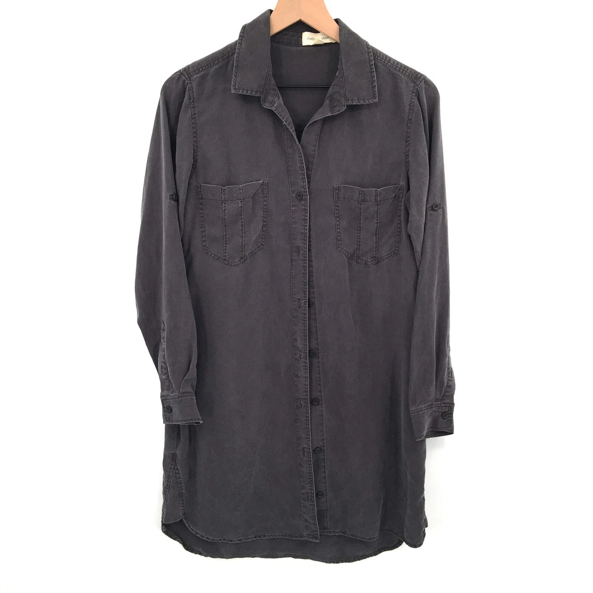 Cloth Stone collard Shirt Dress classic casual brown grey S