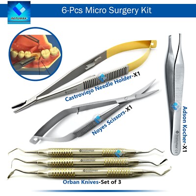 Dental Orban Micro Surgery Kit 6Pcs   Periodontal Surgical Needle Holder, Scisso