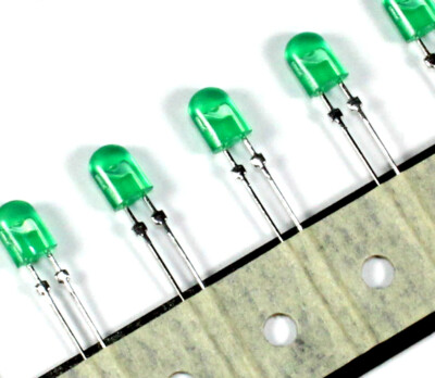 100pcs - 5mm OVAL Green LED, 2 Pin, Broadcom Limited, 3.3V, Diffused ...