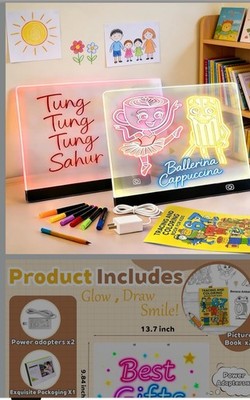 Cordless Write and Glow Led Drawing Board DIY Drawing Board for Kids  2 Pack