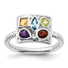 925 Sterling Silver Stackable Expressions Multi-Gemstone Ring Size 7