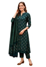 Women's Cotton Blend Printed Kurta with Pant  Dupatta set