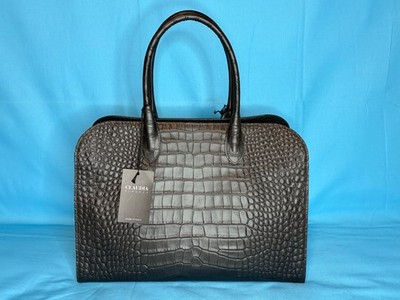 NWT CLAUDIA FIRENZE Italian Genuine Leather Black Crocodile Satchel Shoulder Bag