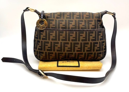 Auth Fendi Zucca FF Canvas Leather Brown Crossbody Shoulder Bag W/Dbag NS091843