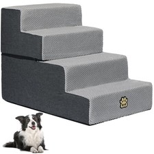 Dog Stairs Pets Steps 4 Gray Pet Ladder for Sofa Couch and Bed Made of High D...