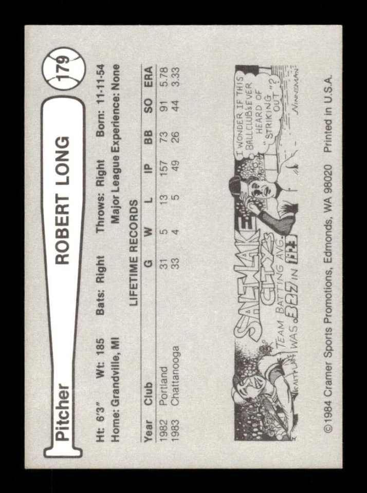 1984 Cramer Salt Lake City Gulls 179 Robert Long BXCP14 - Image 2 of 2