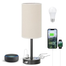 Touch Table Lamp Beige, 3Way Dimmable, USB A  C Charging, AC Outlet, 17.4in...
