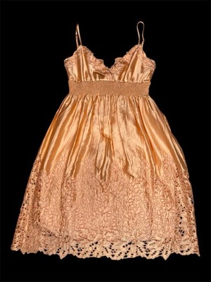 BCBG Max Azria Y2K 100% Silk Peach Pink Lace Empire Waist Babydoll Dress Size XS
