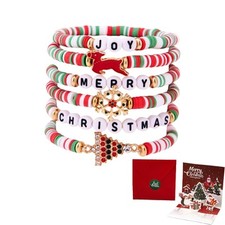 6Pcs Christmas Beaded Bracelet, Preppy Heishi Bracelets JOY MERRY CHRISTMAS Lett