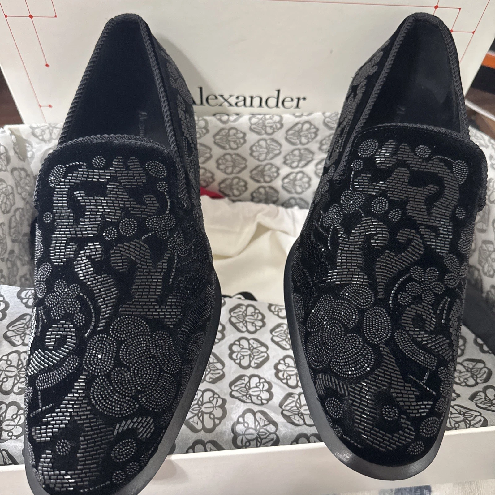 Alexander McQueen — Alexander McQueen Velvet Patterned Dress Shoes Loafers MEN SZ 42! *IN BOX*