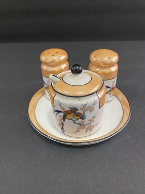 Noritake Lusterware Bird 6-Piece Condiment Set Hand Painted 1930-1940