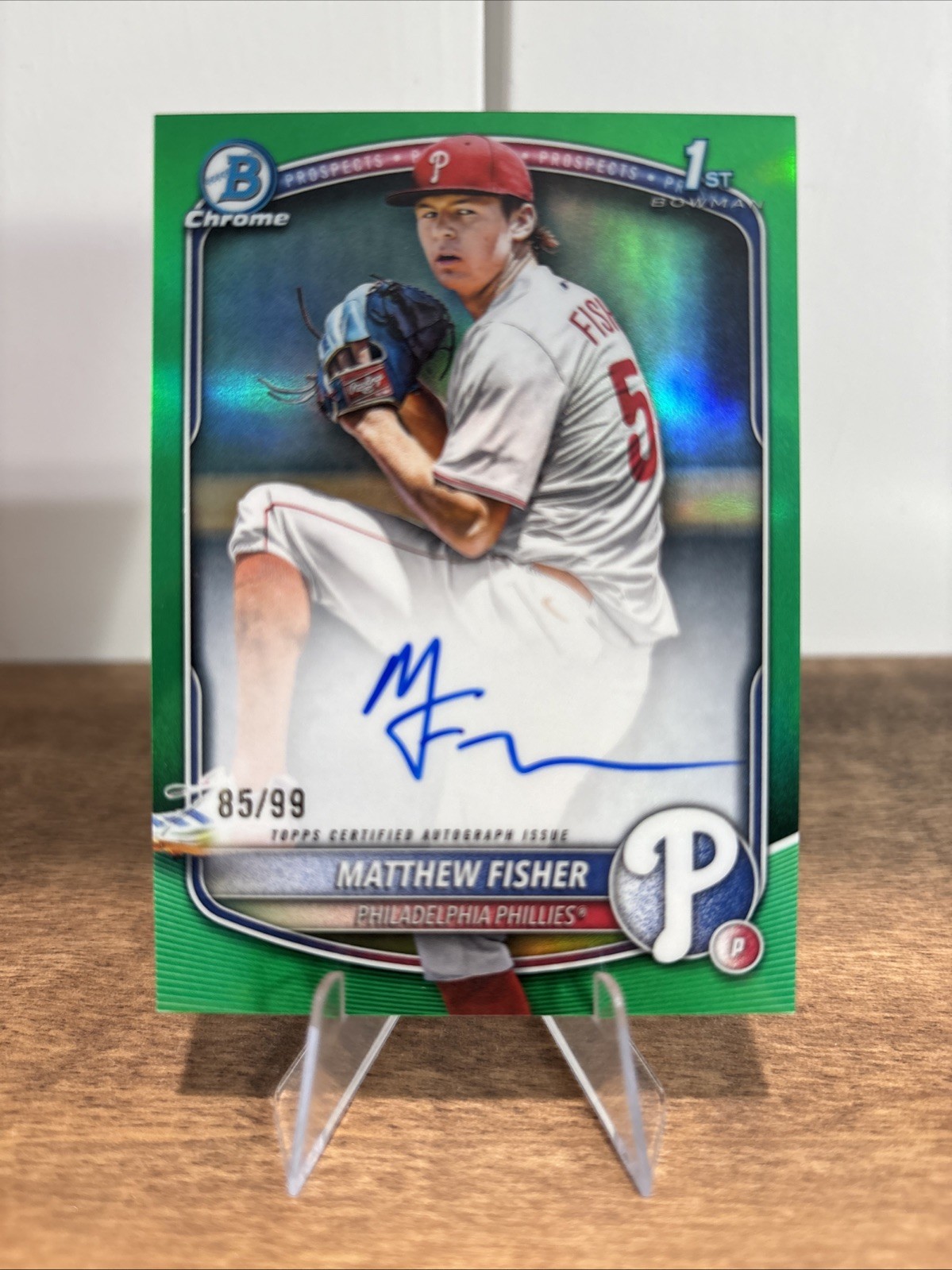 2025 Bowman Draft Baseball Matthew Fisher 1st Chrome Auto True Green /99