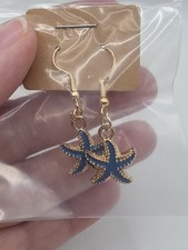 Blue Starfish Dangle Earrings Beach Ocean Sea Lover