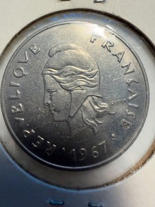 1967 French Polynesia 20 Francs coin.
