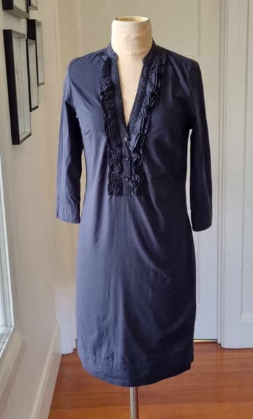 Alex Black Size 6 -8 (XS) Classic Black tailored shirt dress with ruffles