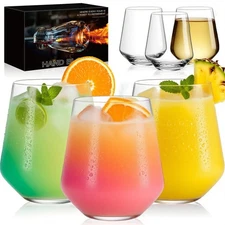 Stemless Wine Glasses Set of 6 – 18oz Modern Crystal Glass, Lightweight & Dis...