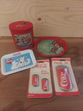 Vtg 1990's Coca-cola Lot Tin Trays Magnets Memo Holder