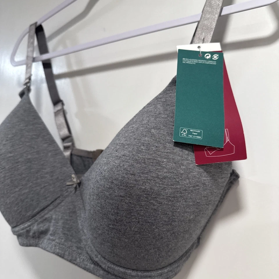 NUEVO CON ETIQUETAS H&M Mama Sujetador de Enfermería Gris Talla 38E Acolchado Lavable a Máquina Mezcla de Algodón Orgánico Foto 2 de 4