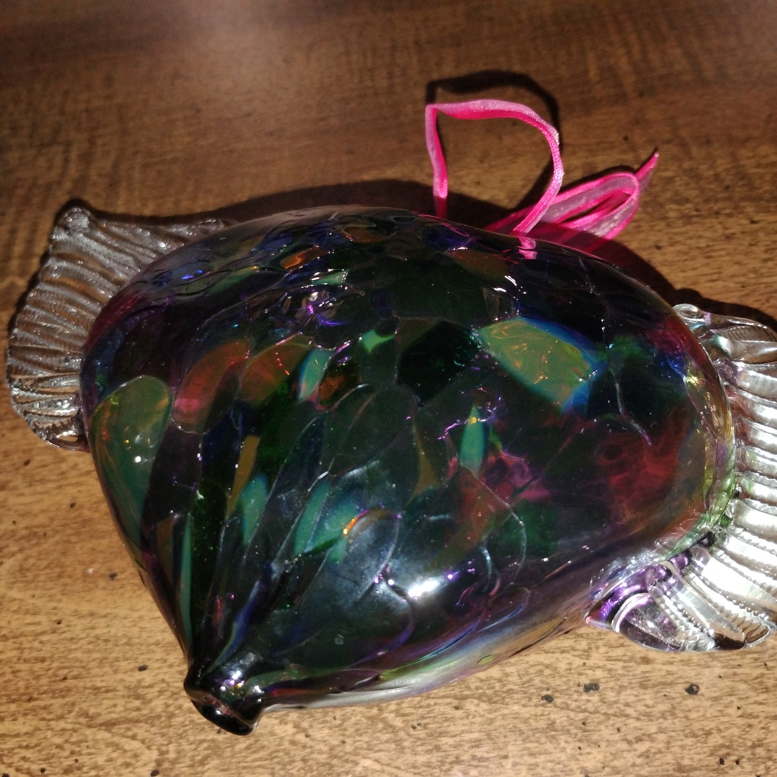 Stunning-Rainbow-Handcrafted-Art Glass-Heart W Wings-Suncatcher-Hanging Decor