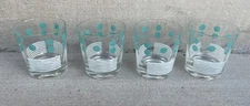 MCM Vintage 4 bar whiskey low ball Mid-Century Turquoise Polka Dot 3" Glasses