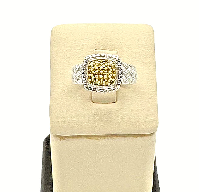 925 Sterling Silver Yellow Diamond Woven Ring- Size 7