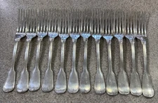 10  Krupp Berndorf Augsburger Faden Antique Art Nouveau Silverplate Salad Forks