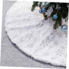 Sequin Christmas Tree Skirt Soft Plush Mat White Faux Fur Holiday 24 Inches