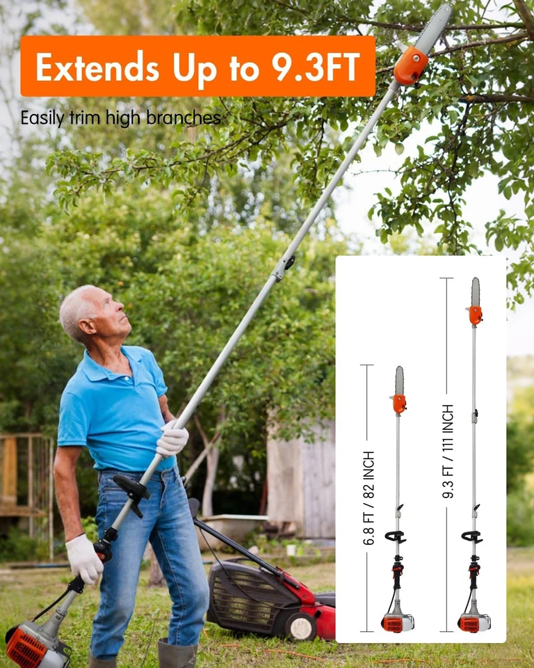 Sierra de poste de gas 26CC 2 tiempos extensible inalámbrica recortadora de árboles barra de corte de 10 pulgadas EE. UU. Foto 2 de 4