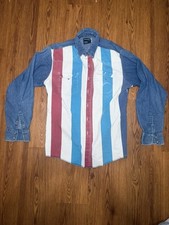 Vtg Wrangler Brushpopper Striped Cowboy Shirt 16.5/34 Long Tail Western Rodeo Lg