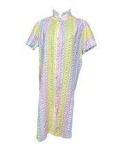 Granny Core house gown striped full snap front Women L Retro sleep master Pastel