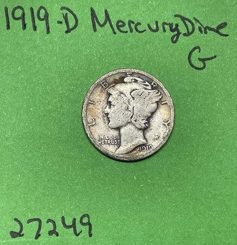1919-D Mercury Dime 10c Good 90% Silver