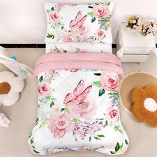 4 Piece Toddler Bedding Set for Girls, Butterfly Toddler Comforter Set, Ultra...