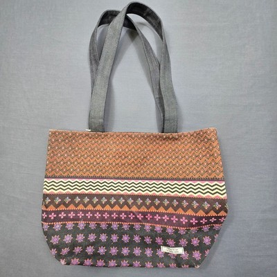 NEW Natural Life Tote Bag Multicolor Striped Floral Pattern 100% Cotton Boho