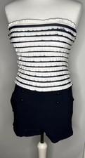 New Women's Ruffle Playsuit Jane Norman Navy White Size 10 shorts strapless