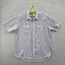Wrangler Men Button Up Shirt XL Blue Striped Western Short Sleeve Pearl