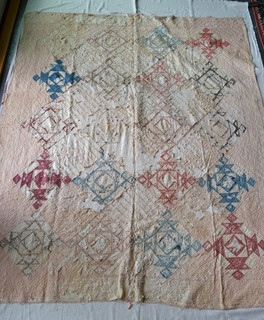 Very Worn Vintage Cotton Quilt for Art Projects Design Reference...