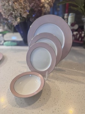 Sango Rhapsody Pink Rim 4 Pc Place Setting Dinner Salad Bread Plate Bowl Japan