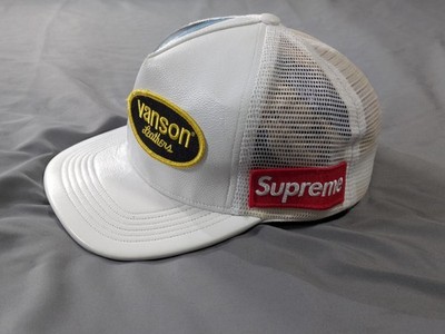 Supreme x Vanson Leathers Hat Cap Snap Back One Size White Leather Mesh Biker