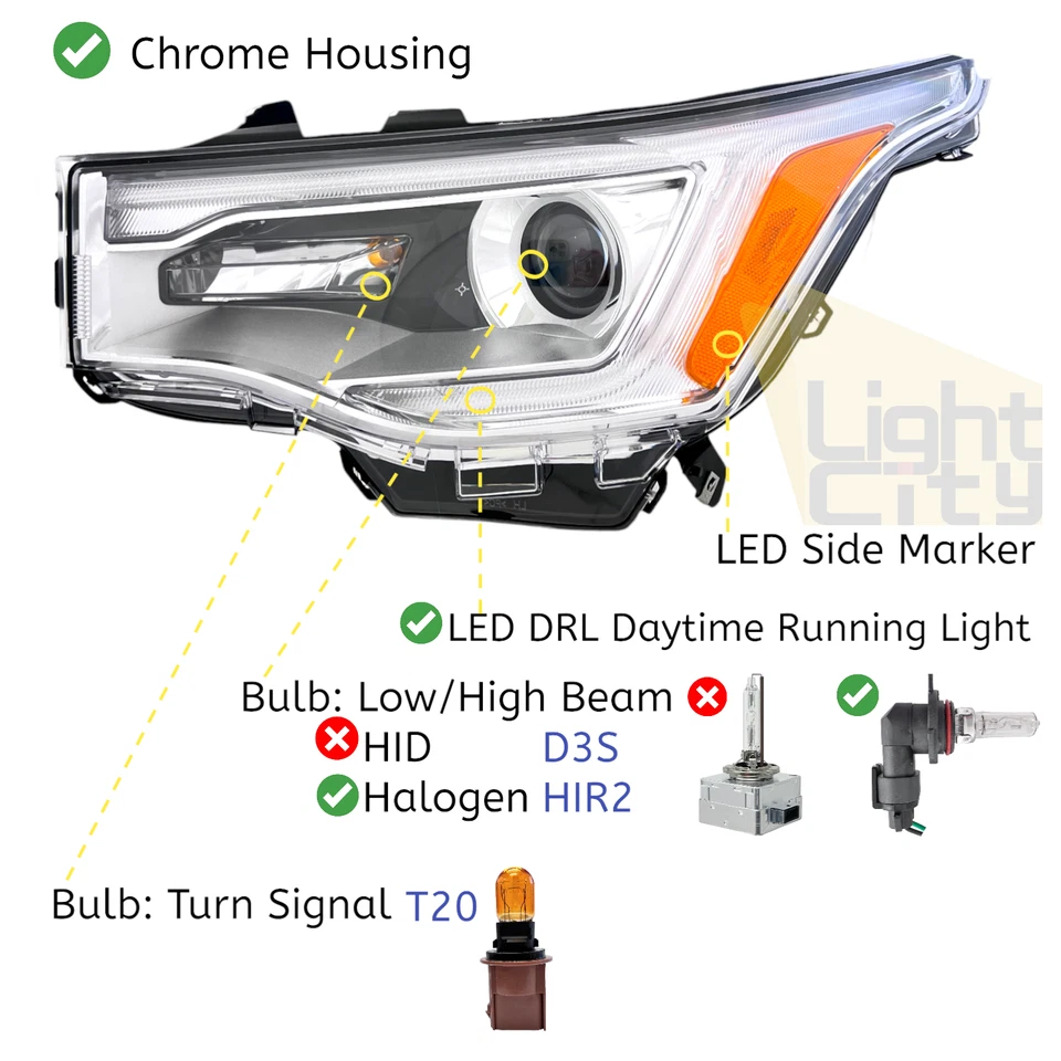 For 2017-2019 GMC Acadia w/LED DRL Chrome Halogen Headlight Left Driver Side — 第 4/4 张图片