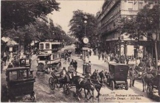 75 CPA ANIMEE DEBUT 1900 PARIS BOULEVARD MONTMARTRE ET CARREFOUR DROUOT