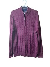 Club Room Men's 1/4 Zip Cable Knit Sweater Burgundy Pima Cotton Size XL Preppy