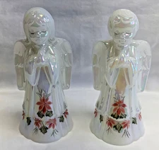 Fenton Praying Angels, Pair, Iridescent Pearl, Hand Painted, & Signed