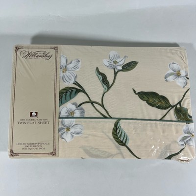 Williamsburg Crown Crafts Garden Images TWIN Percale FLAT Sheet, Magnolia NEW